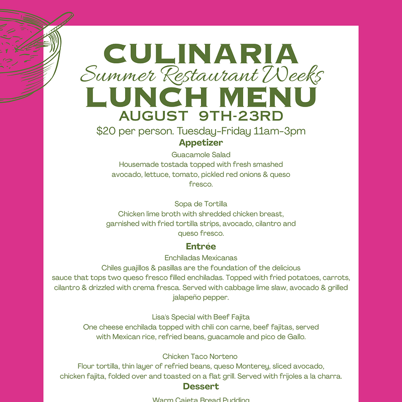 Rosario&#39;s Culinaria Summer Restaurant Weeks Lunch Menu1.png