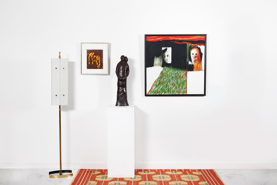 From left to right: Angelo Lelii (lot 1134), Sir Sidney Robert Nolan (lot 1074), Leonard Baskin (lot 1063), William Crozier (lot 1098)