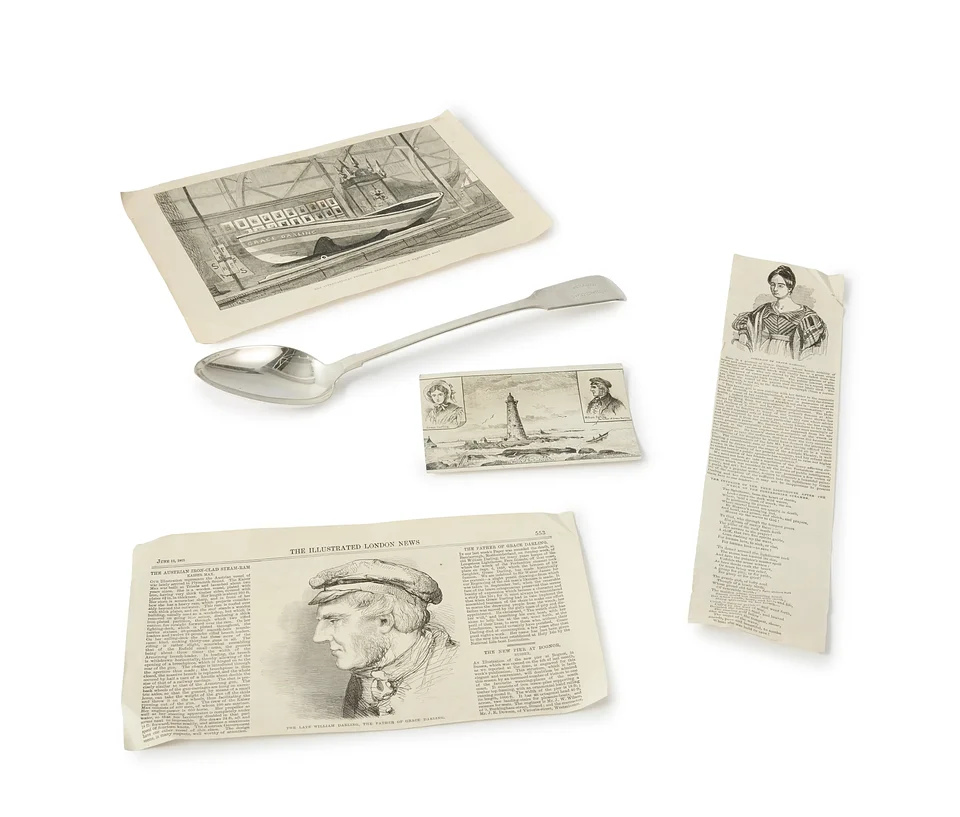 Lot 19: Of maritime interest. A silver plated stuffing spoon relating to Grace Darling's daring rescue mission, c. 1836. Estimate: £200 - £300