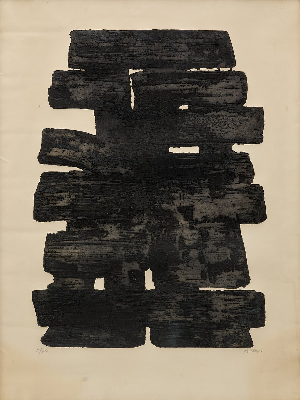 Pierre Soulages, French 1919-2022,  Eau-forte No 13 (Rivière XIII), 1957, signed and numbered 5/100 in pencil
Estimate: £8,000-£12,000