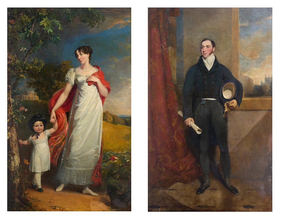 Lot 110: George Dawe, British 1781-1829- A pair of portraits: Ebenezer Fuller Maitland; Bethia Fuller Maitland (née Ellis) and their son William - Estimate: £10,000-£15,000