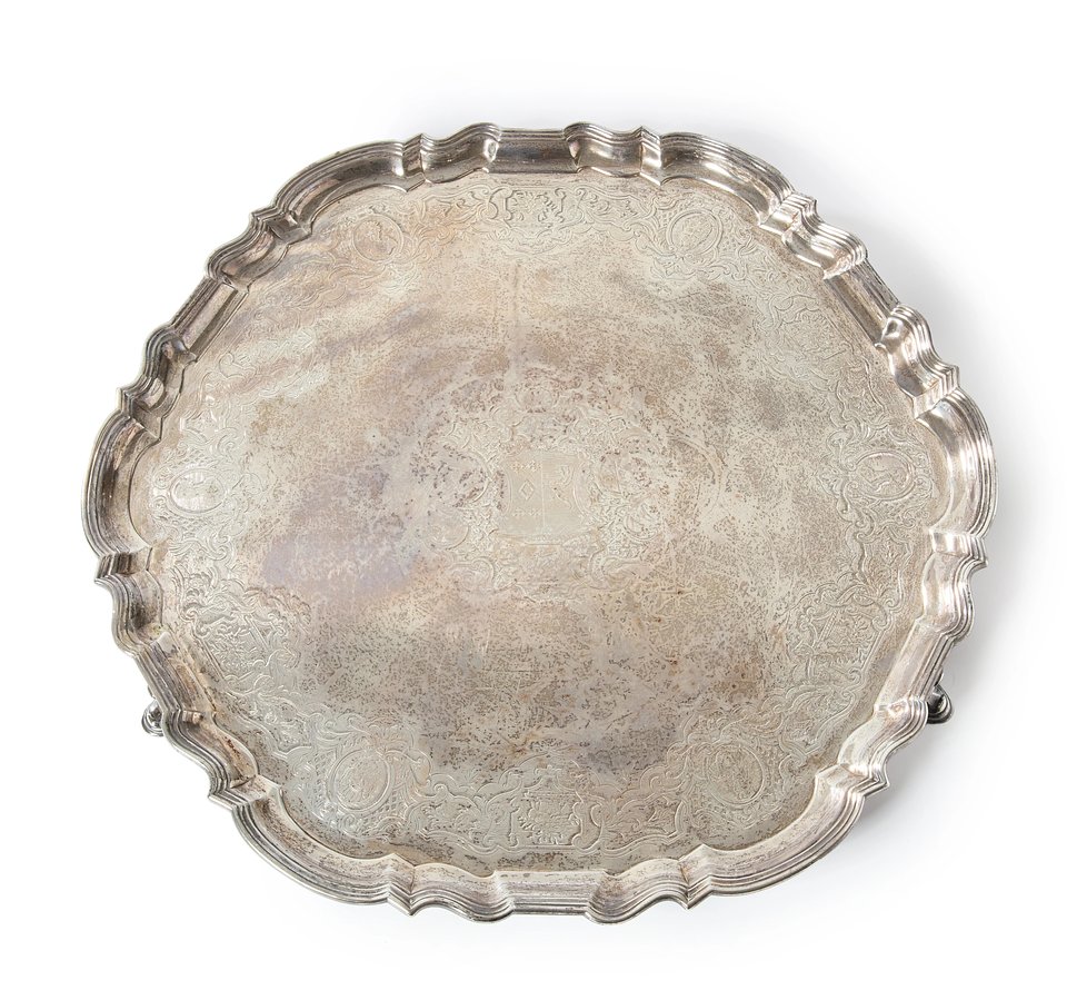 Lot 2: An impressive George II silver salver.  Augustine Courtauld, London, 1732. 
Estimate: £2,000 - £3,000 