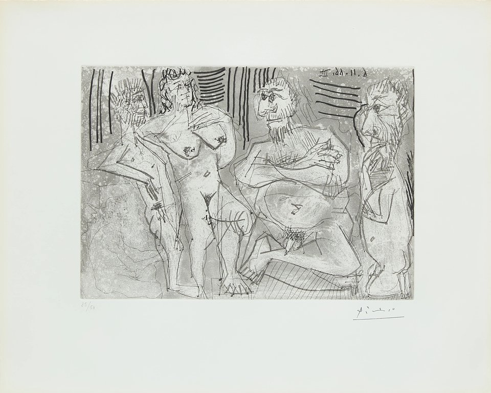 Lot 50: Pablo Picasso, Spanish 1881-1973, Femme Debout Entourée De Quatre Hommes Barbus, c.1967

Estimate: £3,000 - £5,000