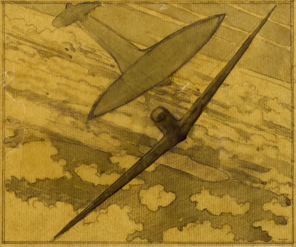 Sir Walter Thomas Monnington PRA, British 1902-1976 - Study for Fighter Affiliation; ink and graphite on paper, 13 x 15.6 cm
Price Realised: £1,968