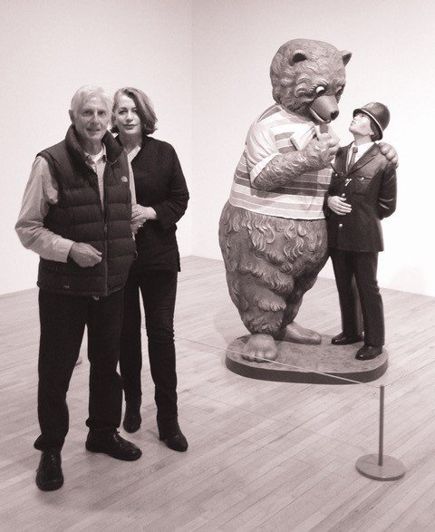 Stephen and Elizabeth with the Koons sculpture at the Hayward Gallery.