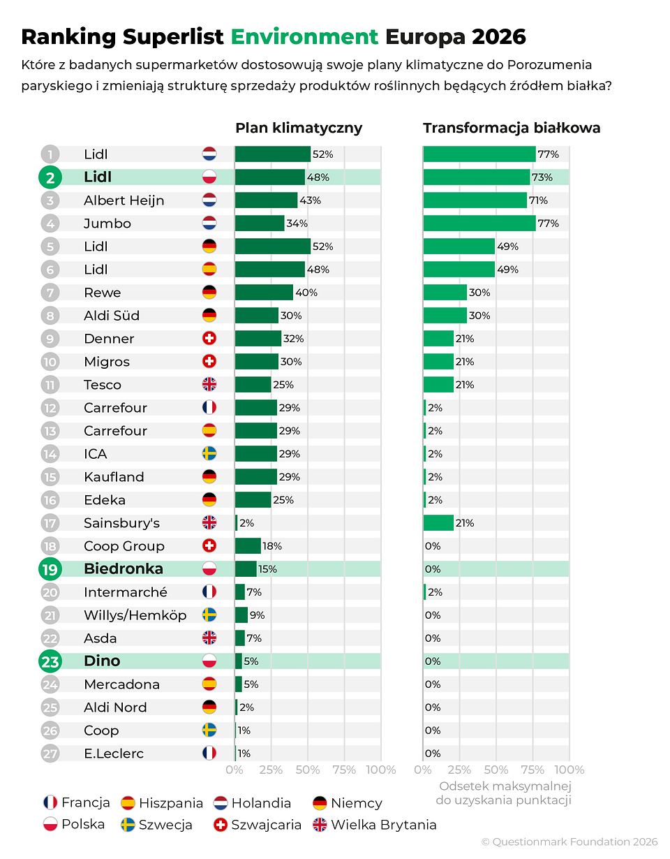 Rysunek 1. Ranking 27. wiodących sieci handlowych w Europie z ośmiu krajów.