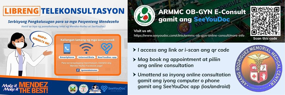 SeeYouDoc’s partnerships with Mendez LGU and ARMMC. Photos courtesy of TeleMendez and ARMMC OB-GYN, posted via Facebook.
