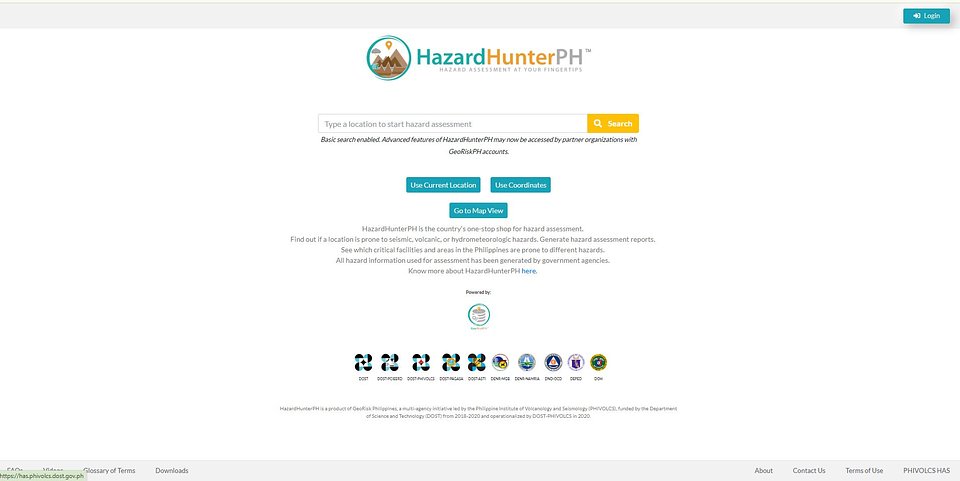 HazardHunterPH’s Landing Page. Photo courtesy of DOST-PHIVOLCS.