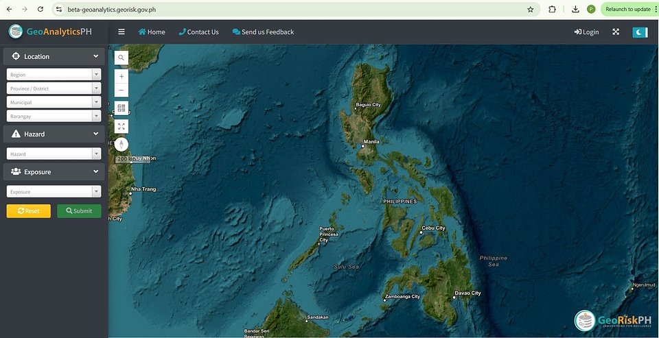 Landing Page of GeoAnalyticsPH. Photo courtesy of DOST-PHIVOLCS.