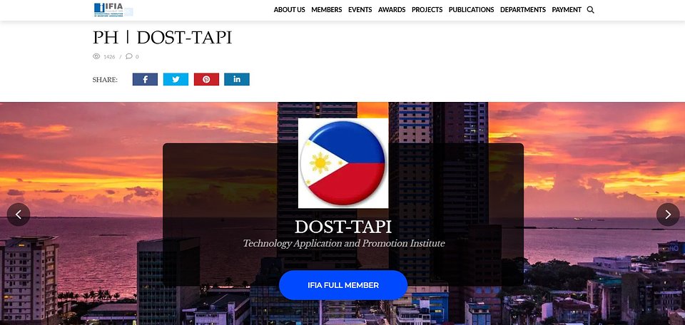 DOST-TAPI Profile on the International Federation of Inventors’ Associations (IFIA) Official Website. Photo retrieved from https://ifia.com/ph-tapi/