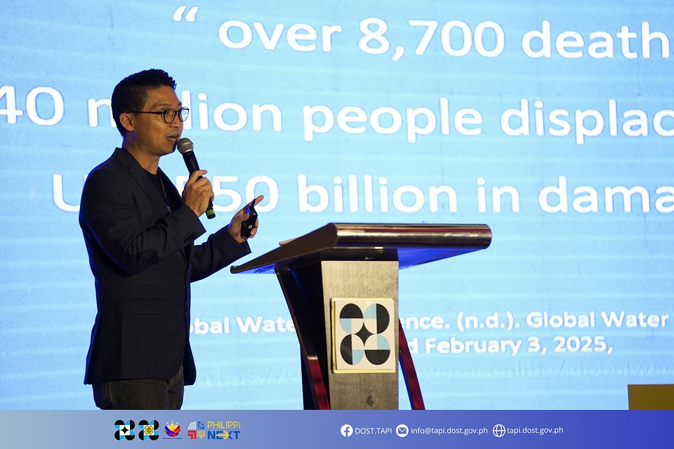 PRESENTING HUMAN-CENTERED TECHNOLOGY — Mr. Jastin Zhang, developer of EVO Flood Finder and Co-founder of Tack One, presents the EVO Flood Finder during PHILIPPiNEXT’s Power Pitching held on July 15, 2025, at Okada Manila, Philippines.
