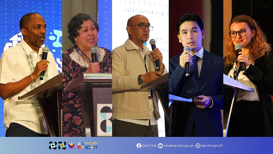 Global Experts on Climate Innovation and IP (from left to right: Mr. Edwin Carrie, Deputy Resident Representative of the United Nations Development Programme; Dr. Mercedita A. Sombilla, Director of SEARCA; Engr. Chamlette Garcia, Director III of the Intellectual Property Office of the Philippines’ Documentation, Information, and Technology Transfer Bureau (DITTB); Mr. Achilles Voltaire Estrada, Senior Green Investment Officer of the Global Green Growth Institute; and Ms. Maylis Charlat, Project Leader of the EU-PH Green Economy Partnership at Expertise France.