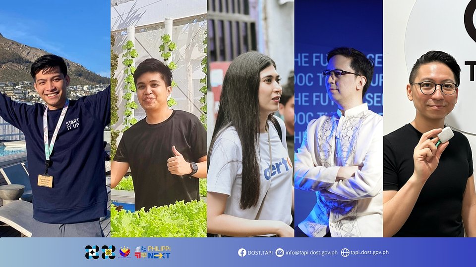 THE INNOVATORS BEHIND PHILIPPiNEXT (from left to right): Mr. Patrick Roland De Guzman, Founder of Saltric; Mr. Alvin Phoebe Artemis Valdez, founder of Farmesto Technologies Inc.; Ms. Cristina Macaraig, founder of Wiredfield Philippines; Mr. Noel Del Castillo, founder of SeeYouDoc Corporation; and Mr. Justin Zhang, founder of TackEVO.