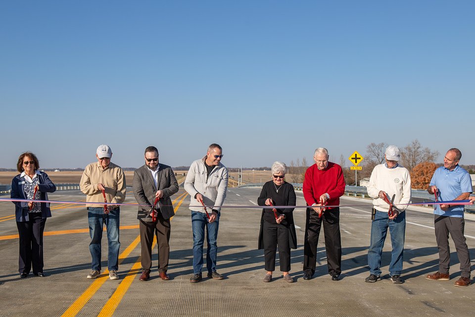 Hendricks county and brownsburg dignitaries cut the ribbon to celebrate the Ronald Reagan parkway extension phase 1a.