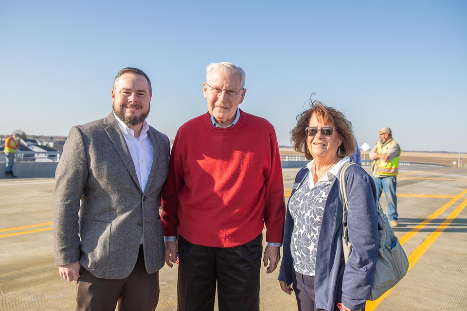 Hendricks county commissioner Dennis Dawes with brownsburg town council president Travis Tschaenn and brownsburg town council member Cindy Hohman.