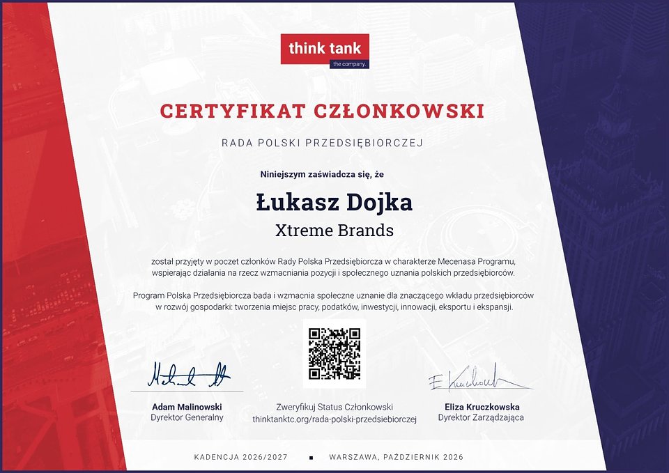 Certyfikat Członkowski Rada Polski Przedsiębiorczej