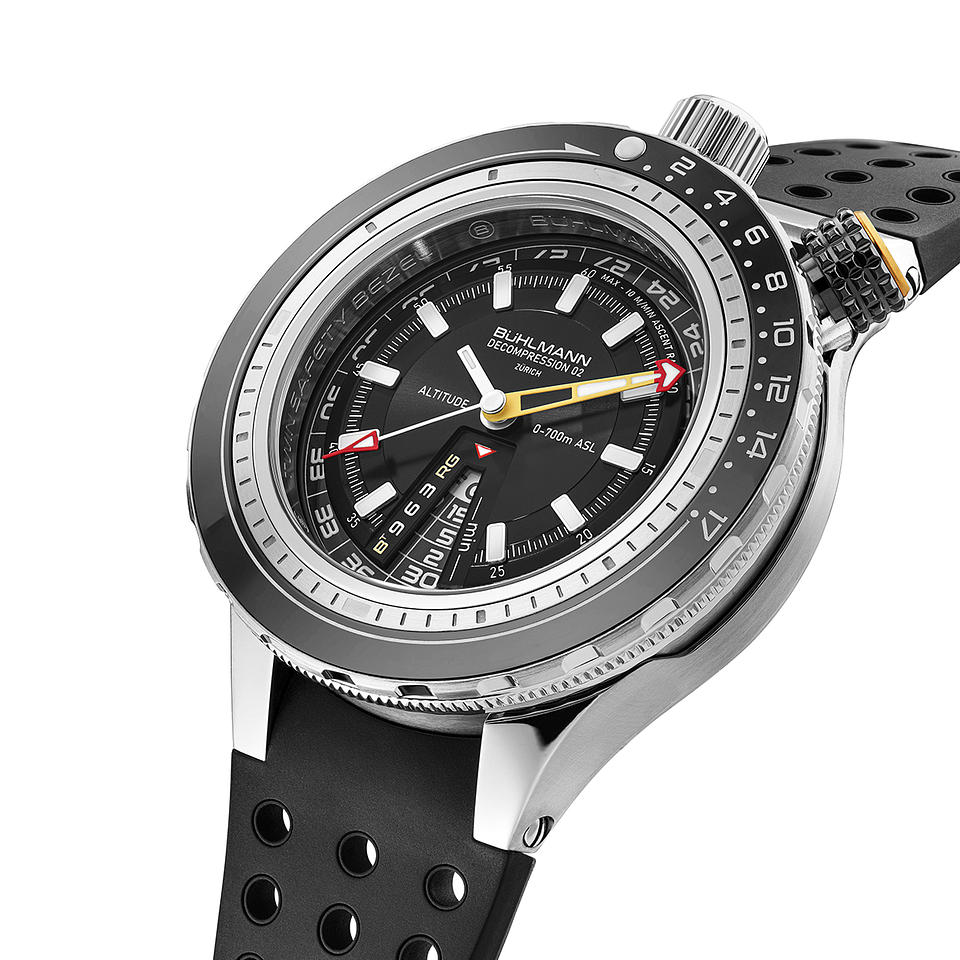 The Twin Safety Bezel of the Decompression 02.