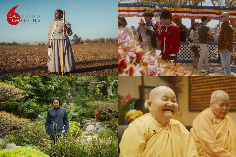Clockwise from top left: Still from LIVING HARRIET TUBMAN, photo credit Brandon Tauszik; Still from UNTITLED STOCKTON DOCUMENTARY; Still from FINDING MÁ, featuring Ba Ngoai (maternal grandmother); Still from FAR EAST L.A., featuring Gajin Fujita. Photo credit Erika Ito, courtesy of Pachuke Films LLC. 