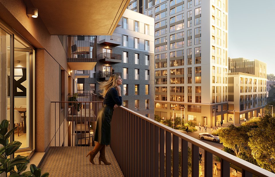 Wizualizacja strefy balkonowej, materiał Real Development