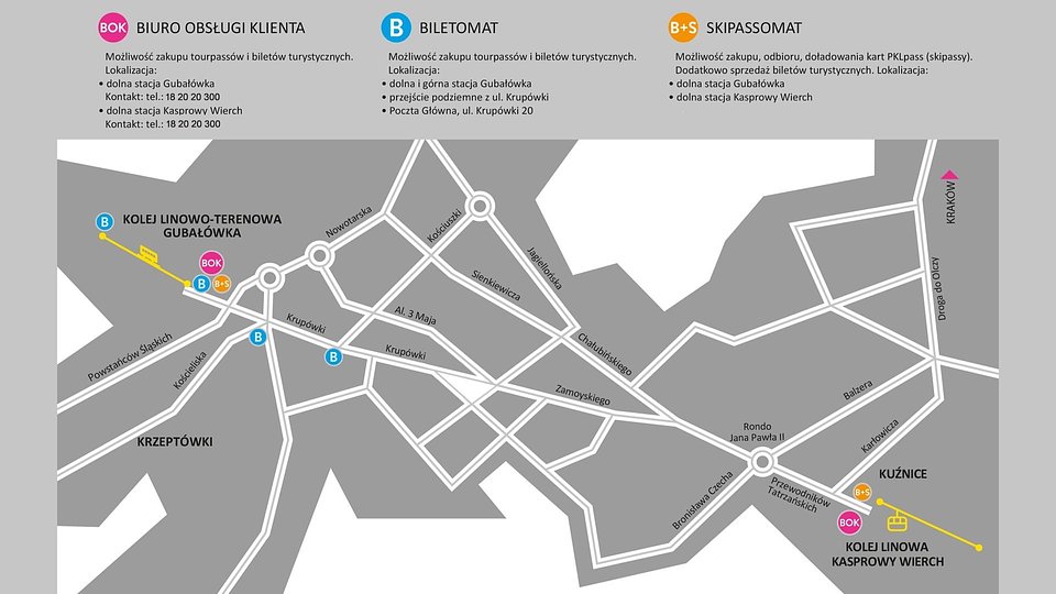 Mapa dostępnych punktów sprzedaży stacjonarnej Grupy PKL w Zakopanem