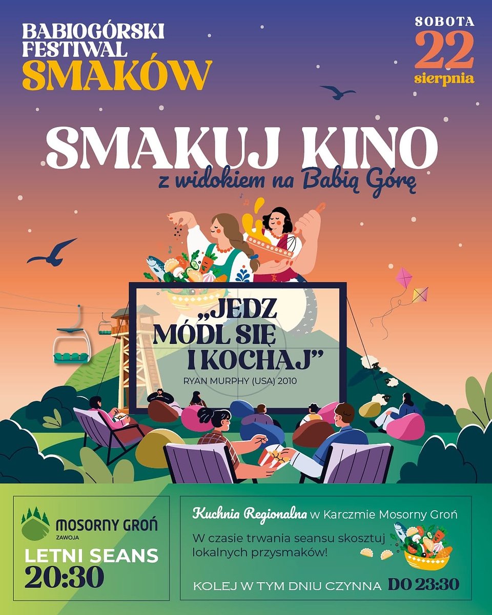 Babiogórski Festiwal Smaków i letni seans na Mosornym Groniu w Zawoi