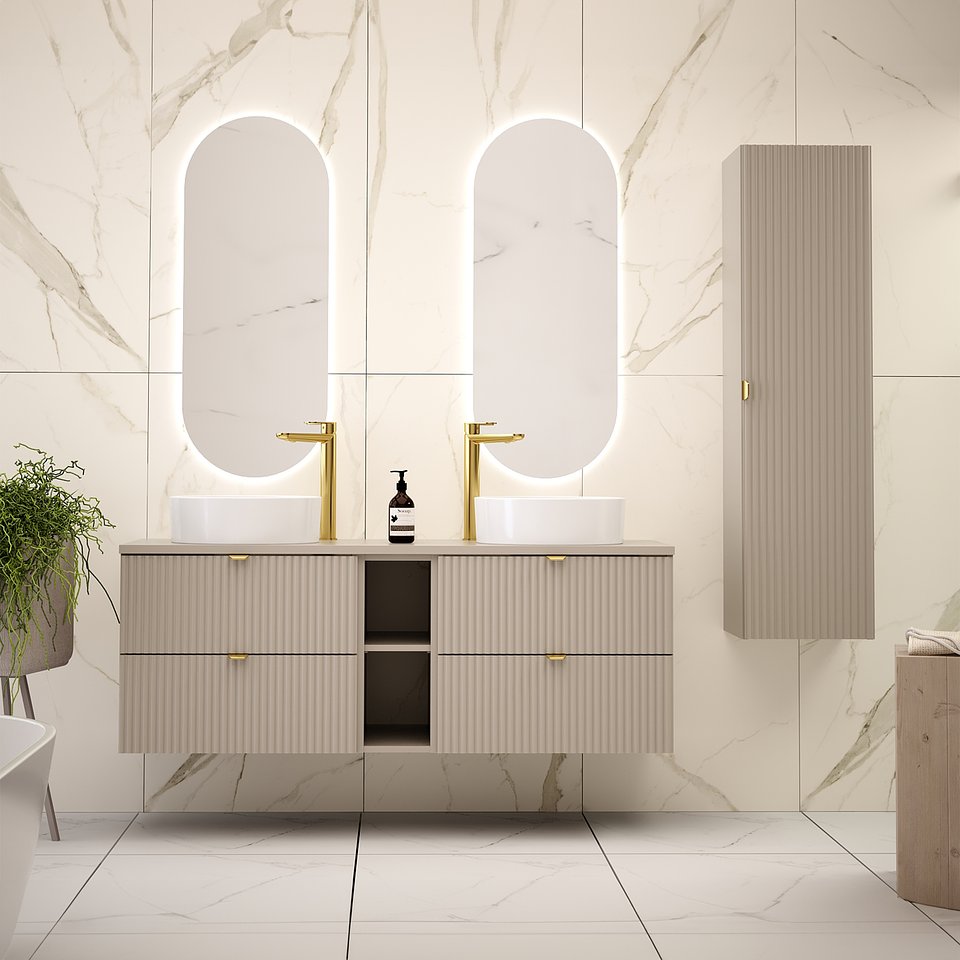 Meble łazienkowe w odcieniu kaszmiru to gwarancja elegancji, ale i efekt daleki od sterylności i surowego klimatu.