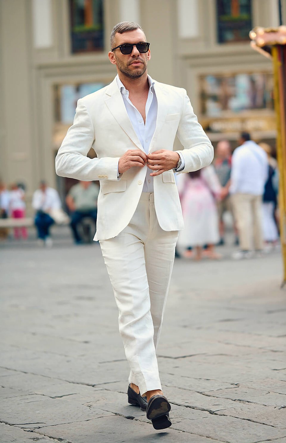 Traje tres piezas marfil de lino Hockerty 