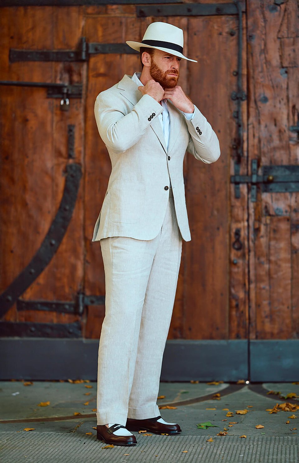 Traje marfil de lino solapa pico Hockerty