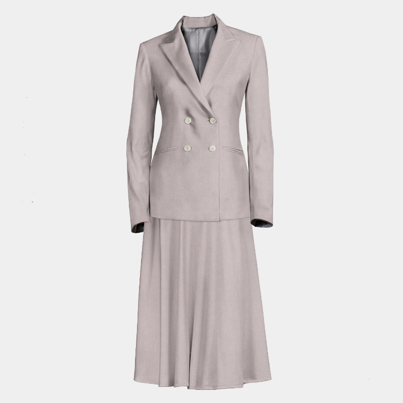 Traje falda midi con vuelo gris claro brillante Sumissura