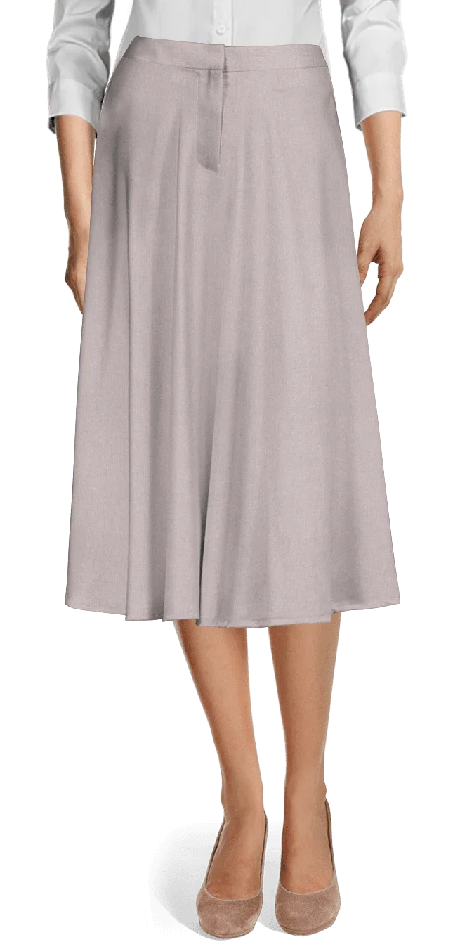Traje falda midi con vuelo gris claro brillante Sumissura