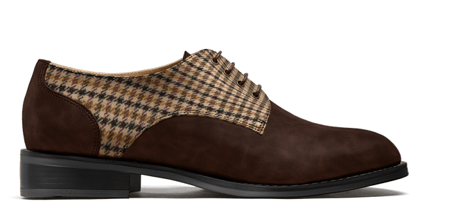 Cap Toe Derby Shoes. Leather & Tweed