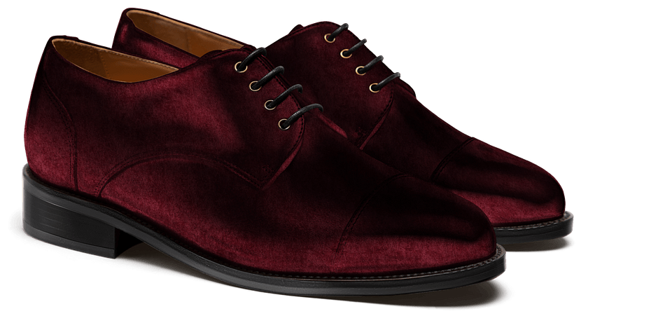 Cap toe derby shoes burgundy velvet