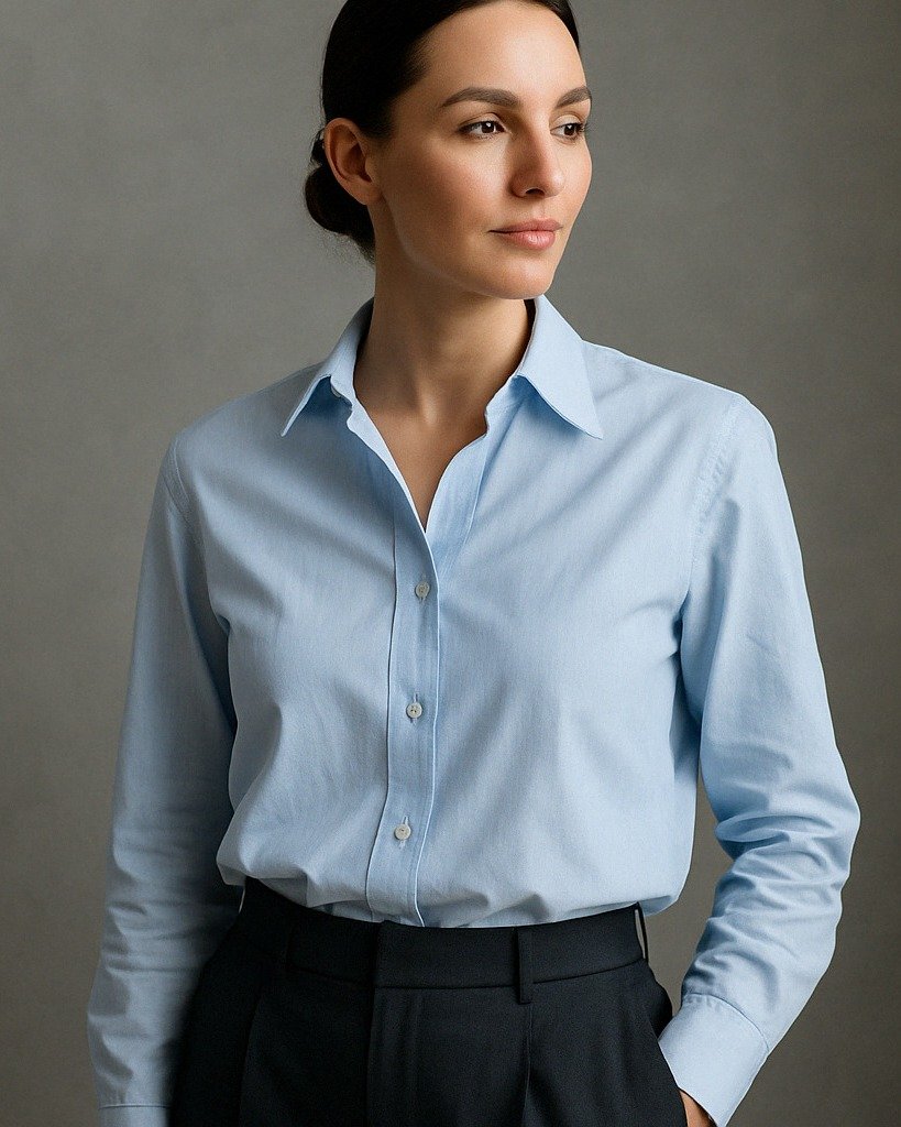 Camicia azzurro chiaro con bottoni. © Sumissura