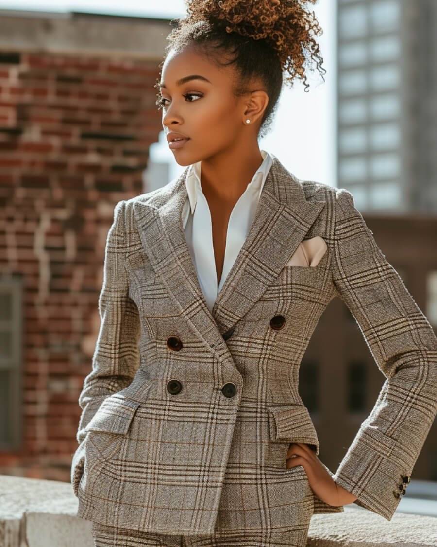 Tailleur a quadri classico marrone. © Sumissura