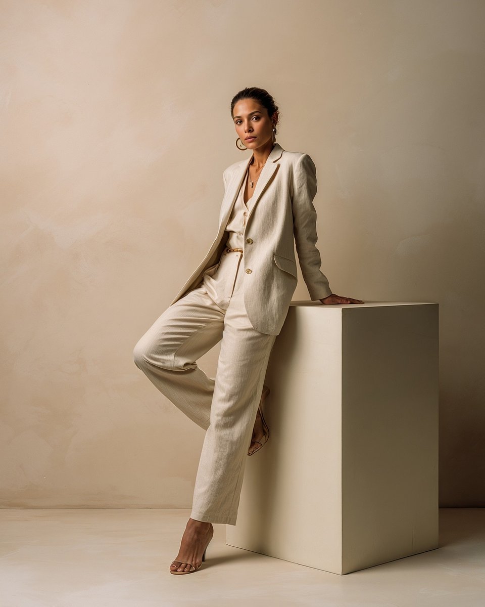 Tailleur in lino beige. © Sumissura