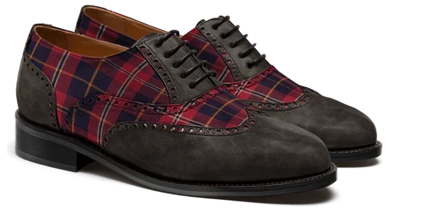 Grey burgundy waxed leather tweed