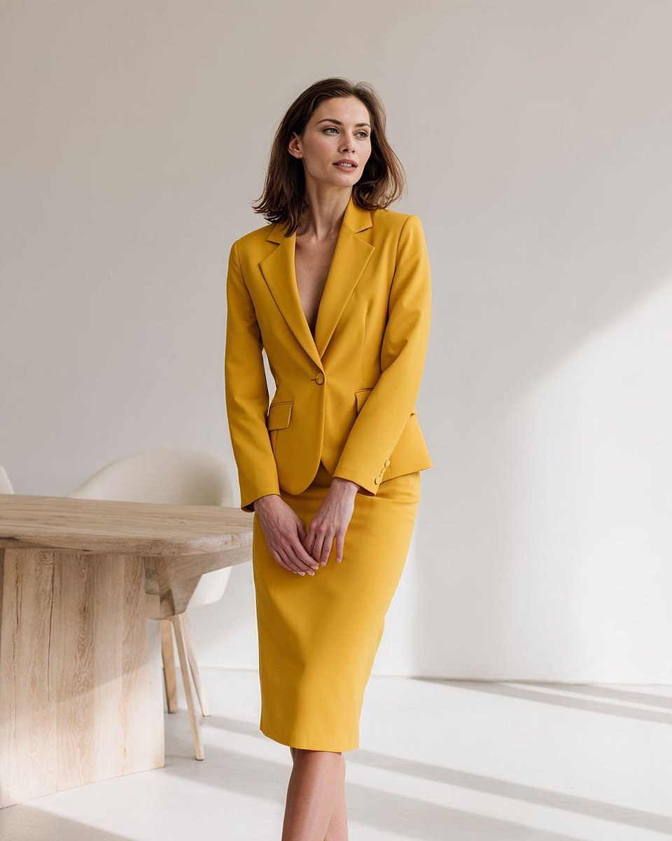 Traje de Falda Amarillo Mostaza con Blazer Sumissura