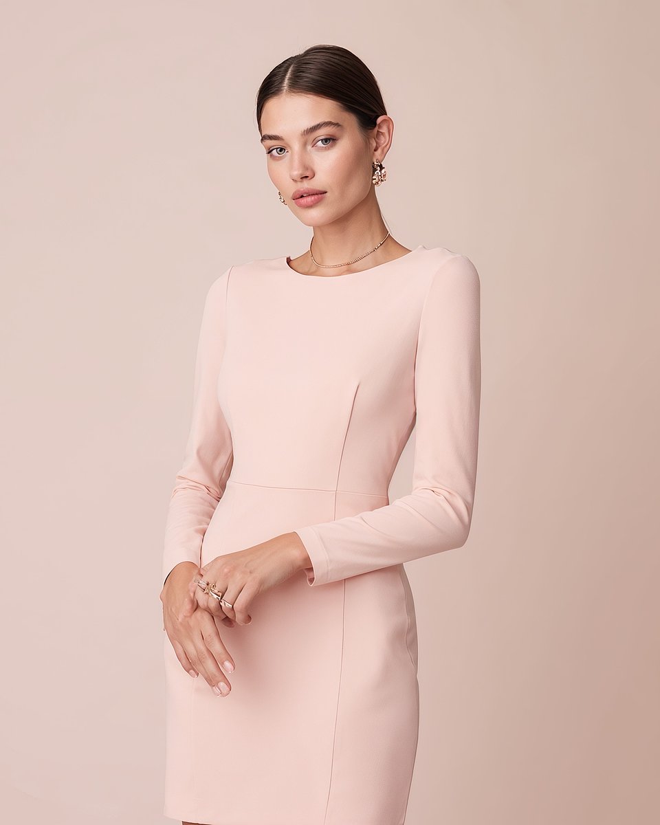 Vestido Ajustado Rosa Empolvado con Mangas Largas Sumissura