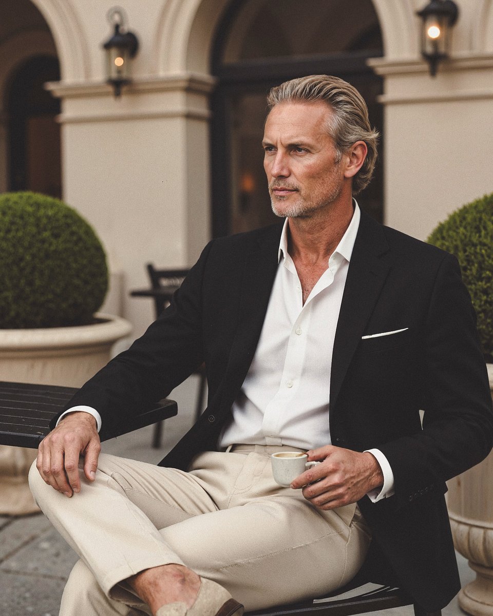 Americana Negra con Camisa Blanca y Chinos Color Crema Hockerty