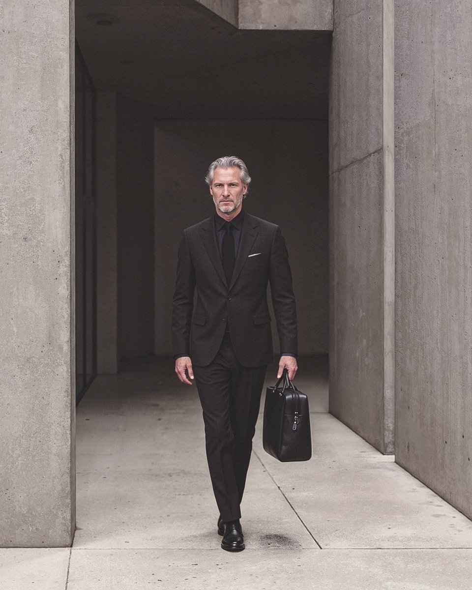 Traje Marrón Oscuro con Camisa de Vestir Negra y Corbata Hockerty