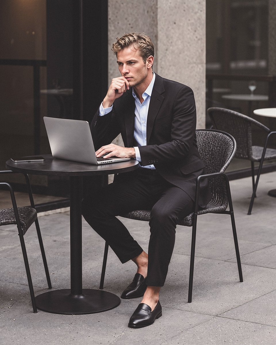 Traje negro con camisa de vestir azul claro Hockerty