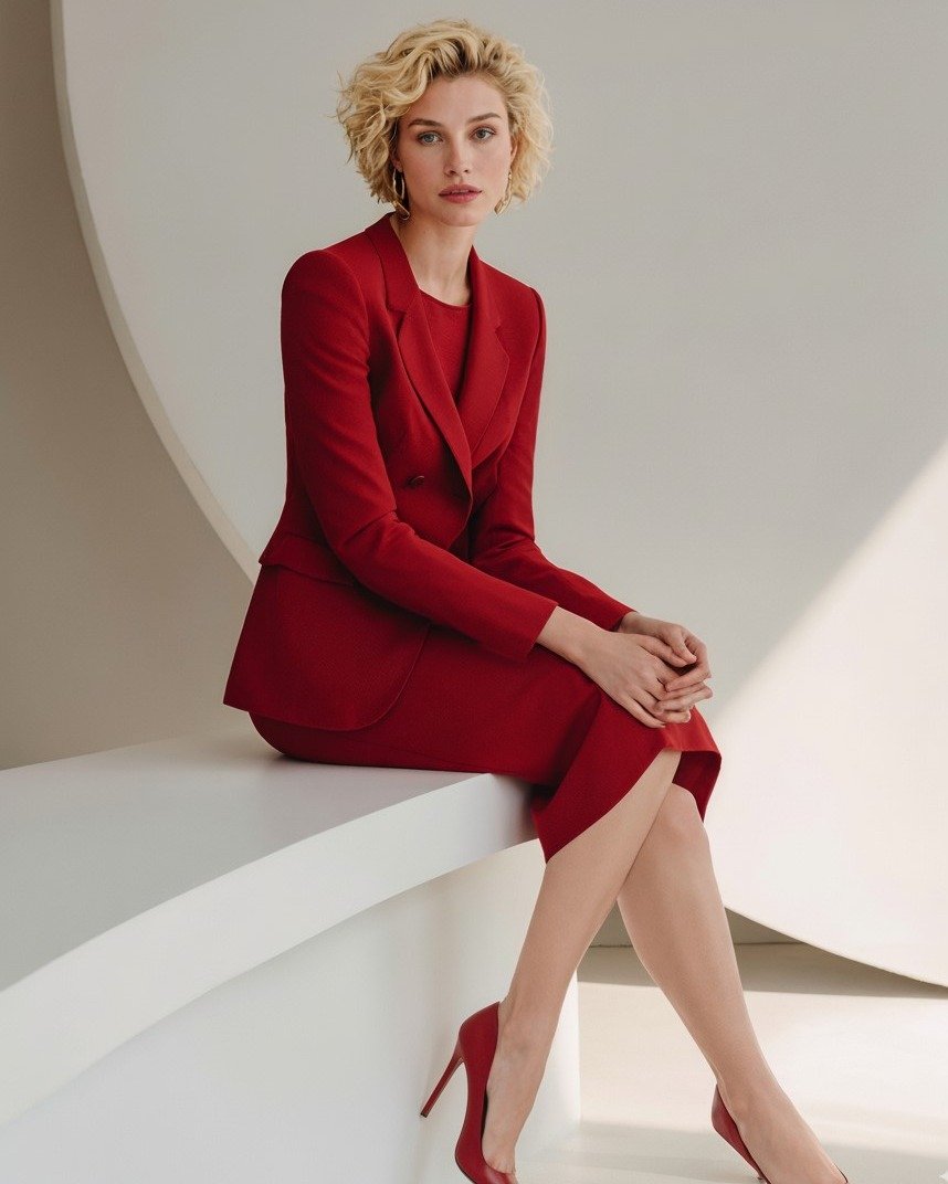Traje de falda rojo intenso Sumissura