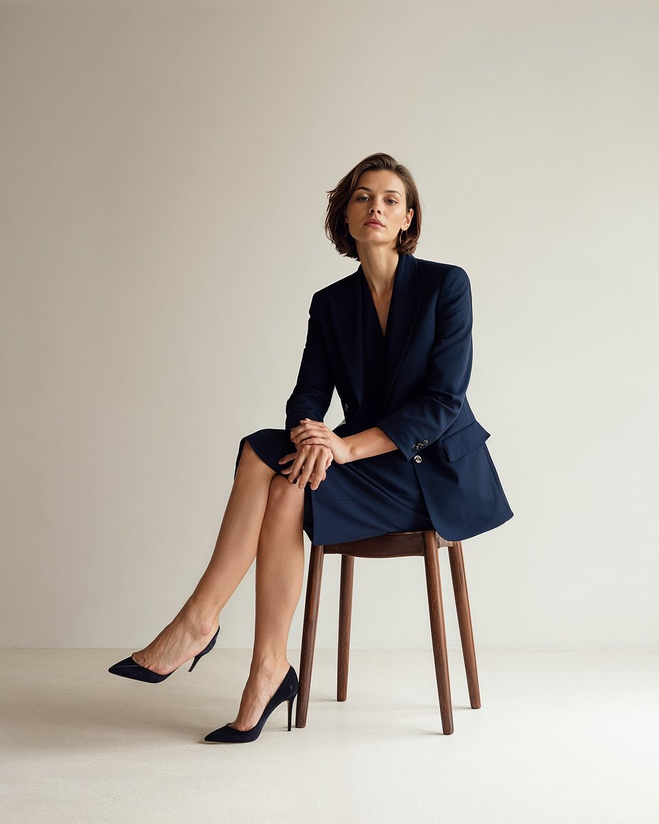 Traje de falda azul marino de negocios con blazer a juego Sumissura