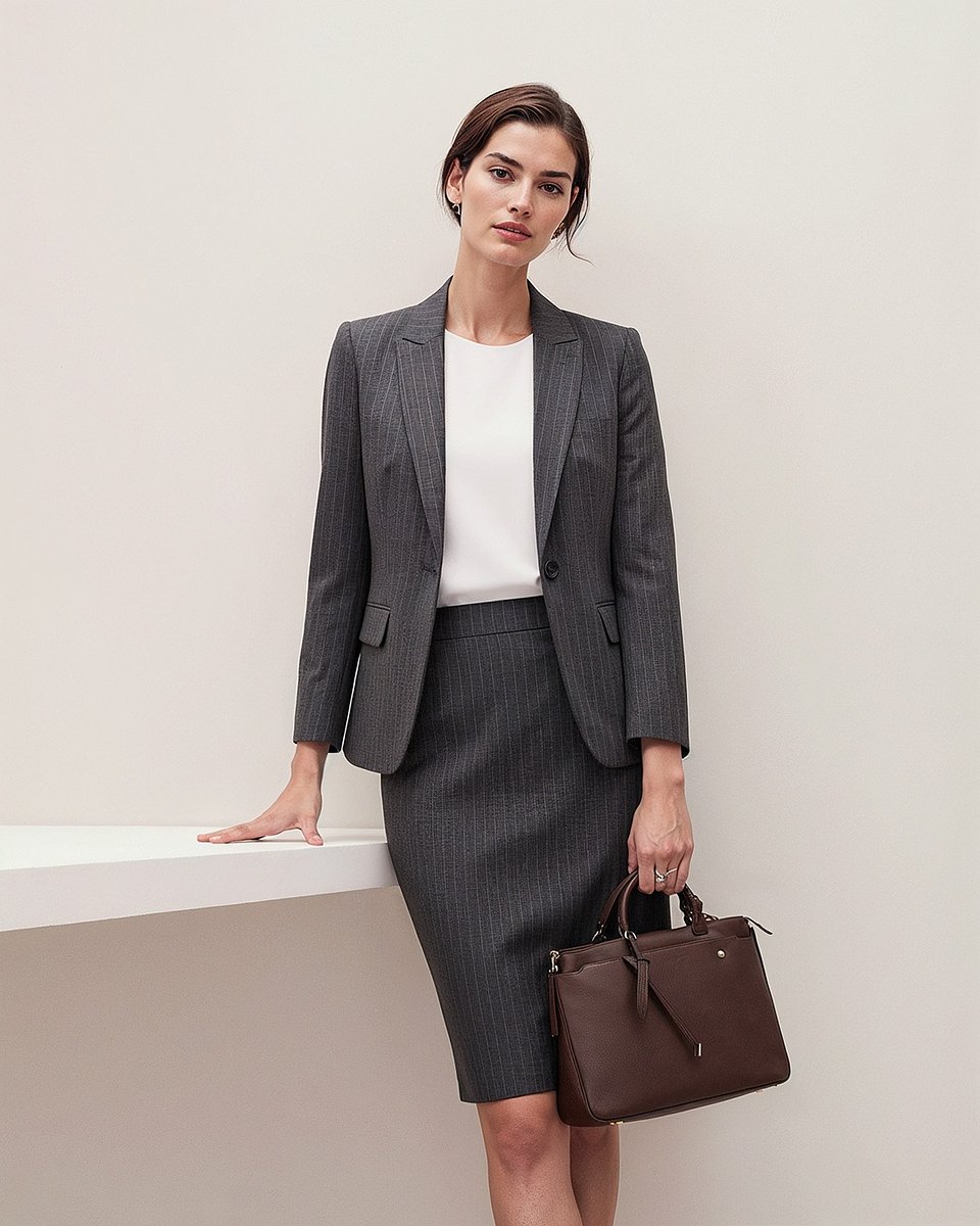 Traje de falda 1 botón gris oscuro a rayas lana  PVP 259 € Sumissura