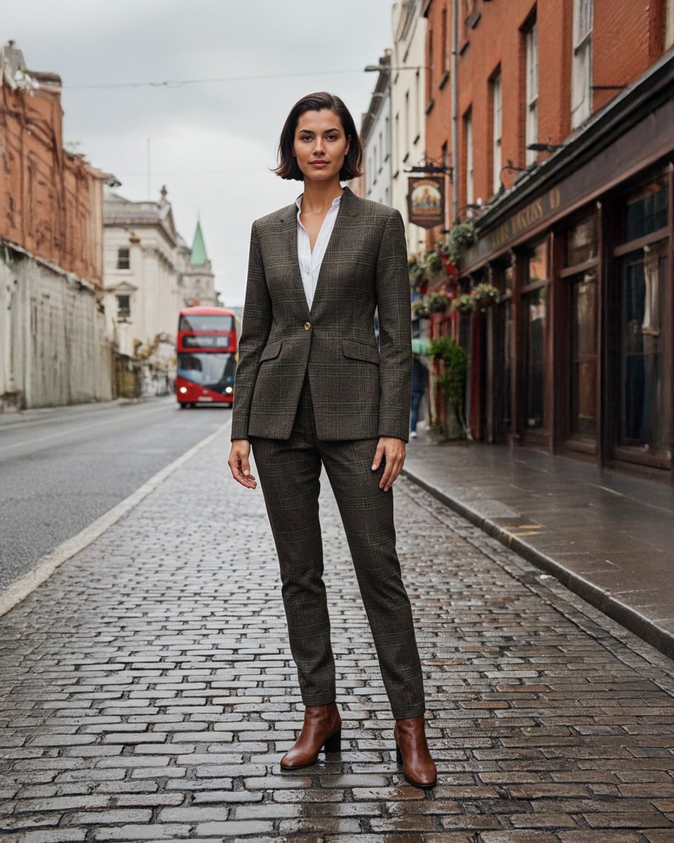 Traje pantalón pitillo sin solapas marrón a cuadro PVP 429 € Sumissura