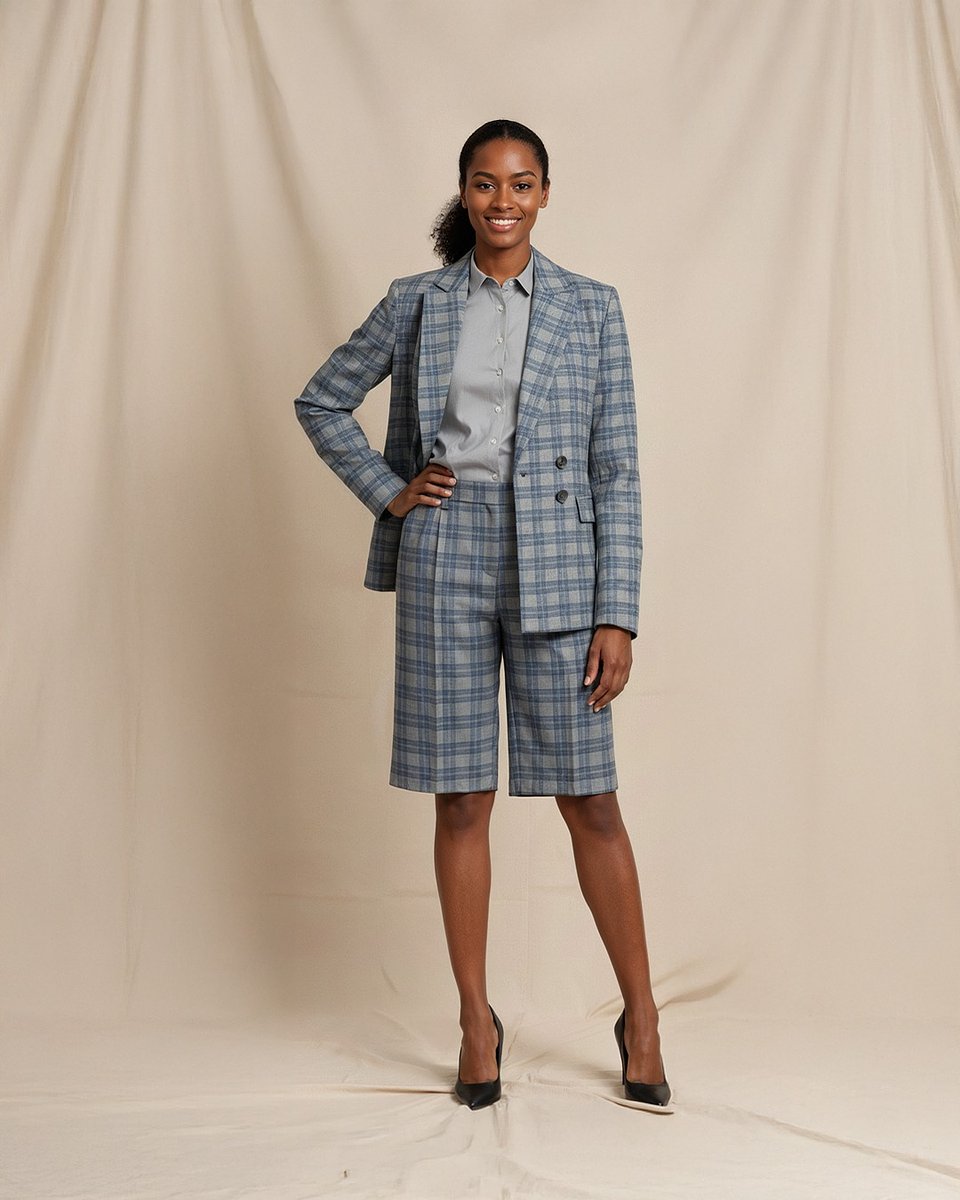 Traje shorts cruzado gris claro a cuadros PVP 599 € Sumissura