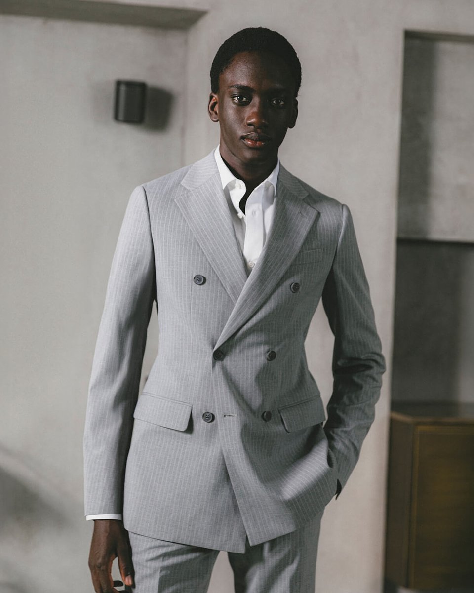 Mid grey pinstripe stretch double-breasted suit
