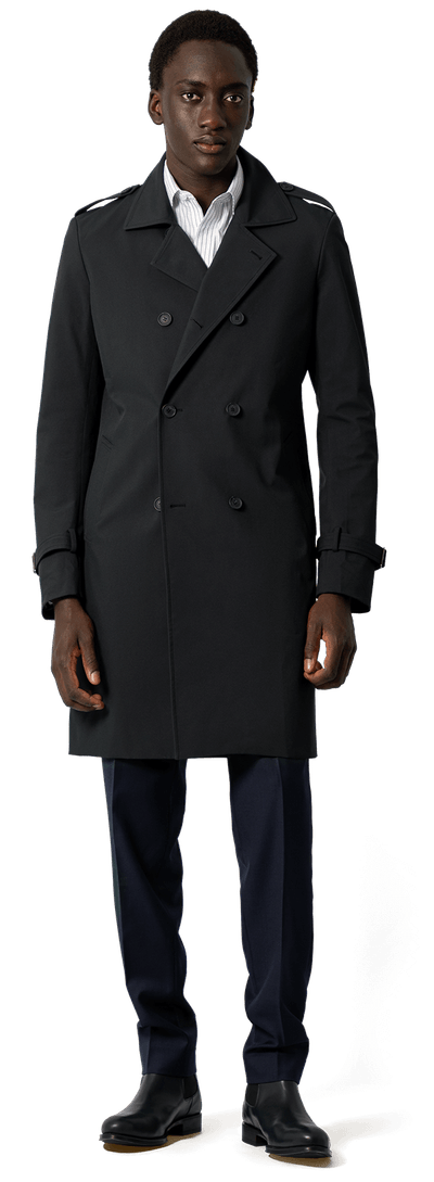 Dark blue trench coat with epaulettes