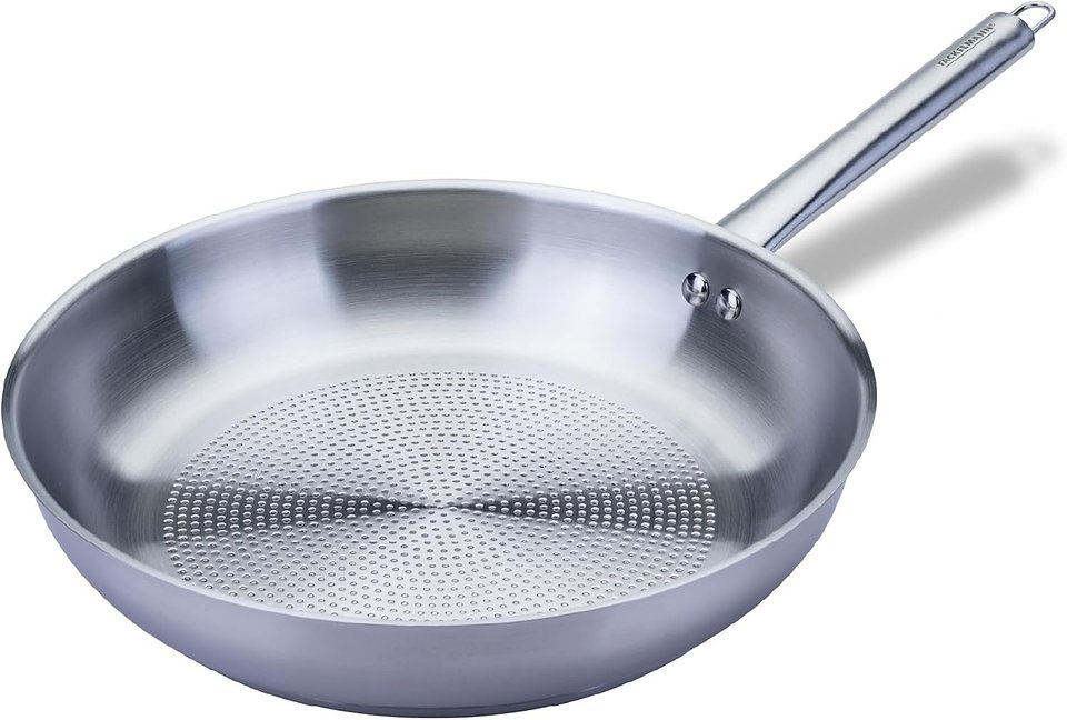 Fackelmann Ovalgriff Sartén ovalada de 28 cm de diámetro de acero inoxidable de alta calidad, perfecta para saltear en todo tipo de fuegos, incluso inducción, resistente al calor hasta +230 °C.jpg