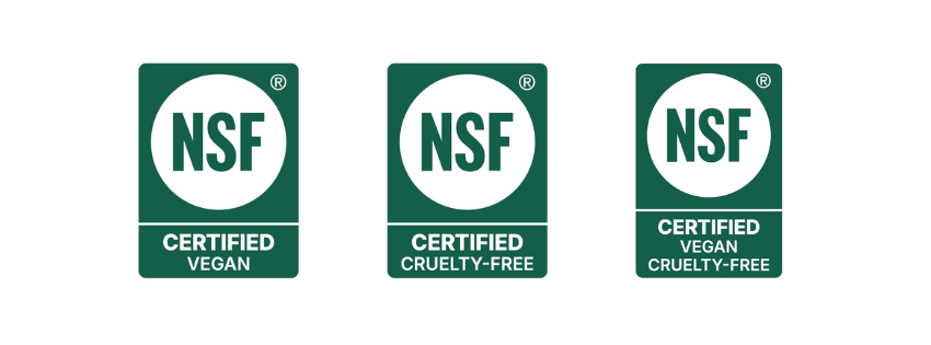 Image: NSF P543 Vegan and Cruelty-Free certification marks